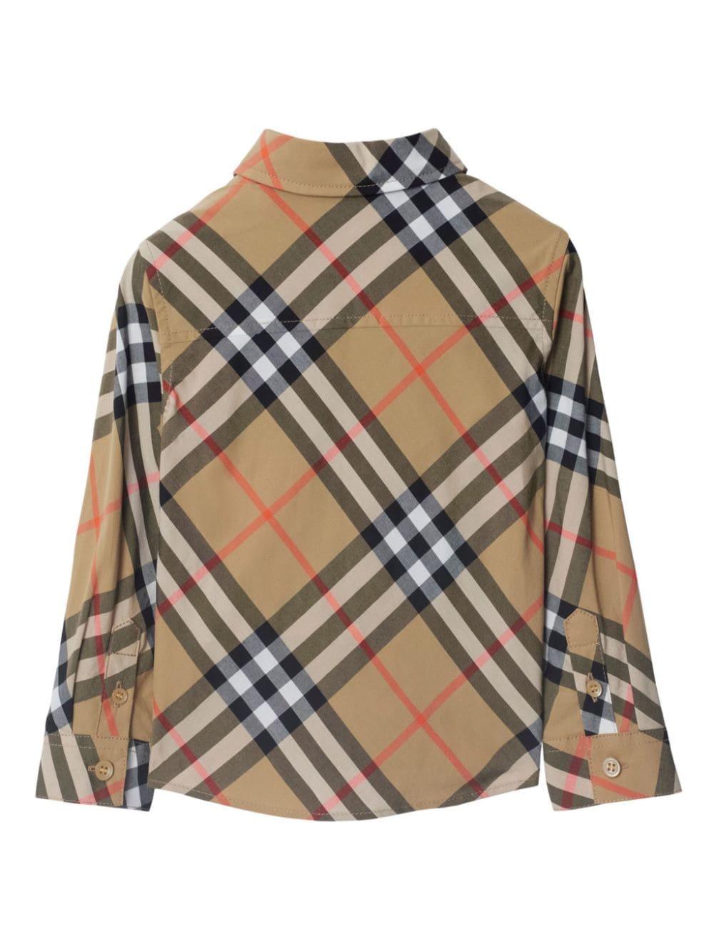 Camicia in cotone a quadri per neonato Burberry Kids beige con orlo dritto 8089804 B9368 BURBERRY KIDS 