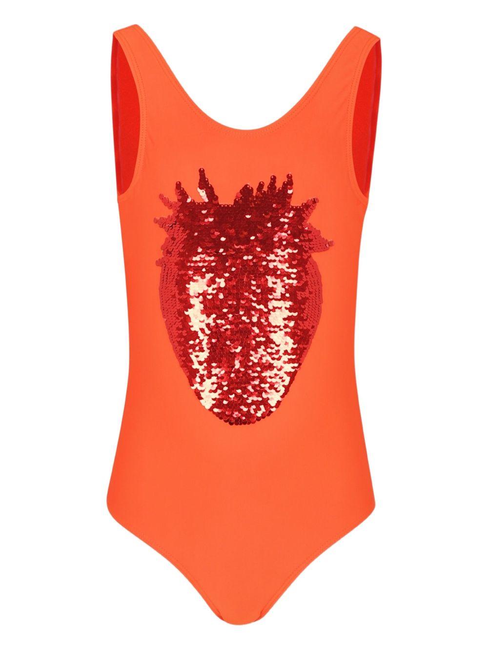 Costume intero per bambina Molo arancione con paillettes e apertura sul retro 8S25P502 3794 MOLO 