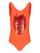 Costume intero per bambina Molo arancione con paillettes e apertura sul retro 8S25P502 3794 MOLO 