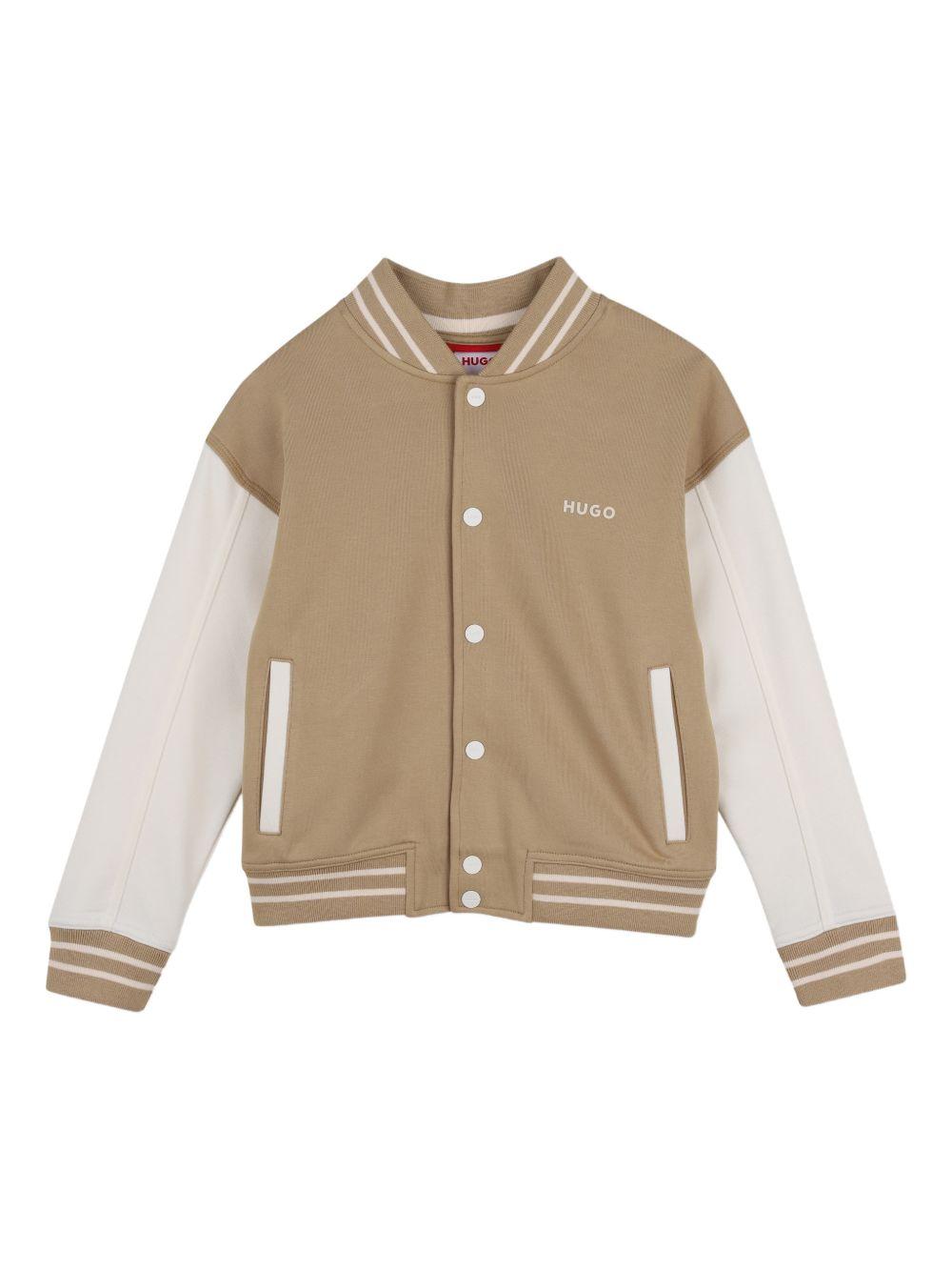 Felpa per bambino Hugo Kids marrone con inserti bianchi G01003 23B Hugo 