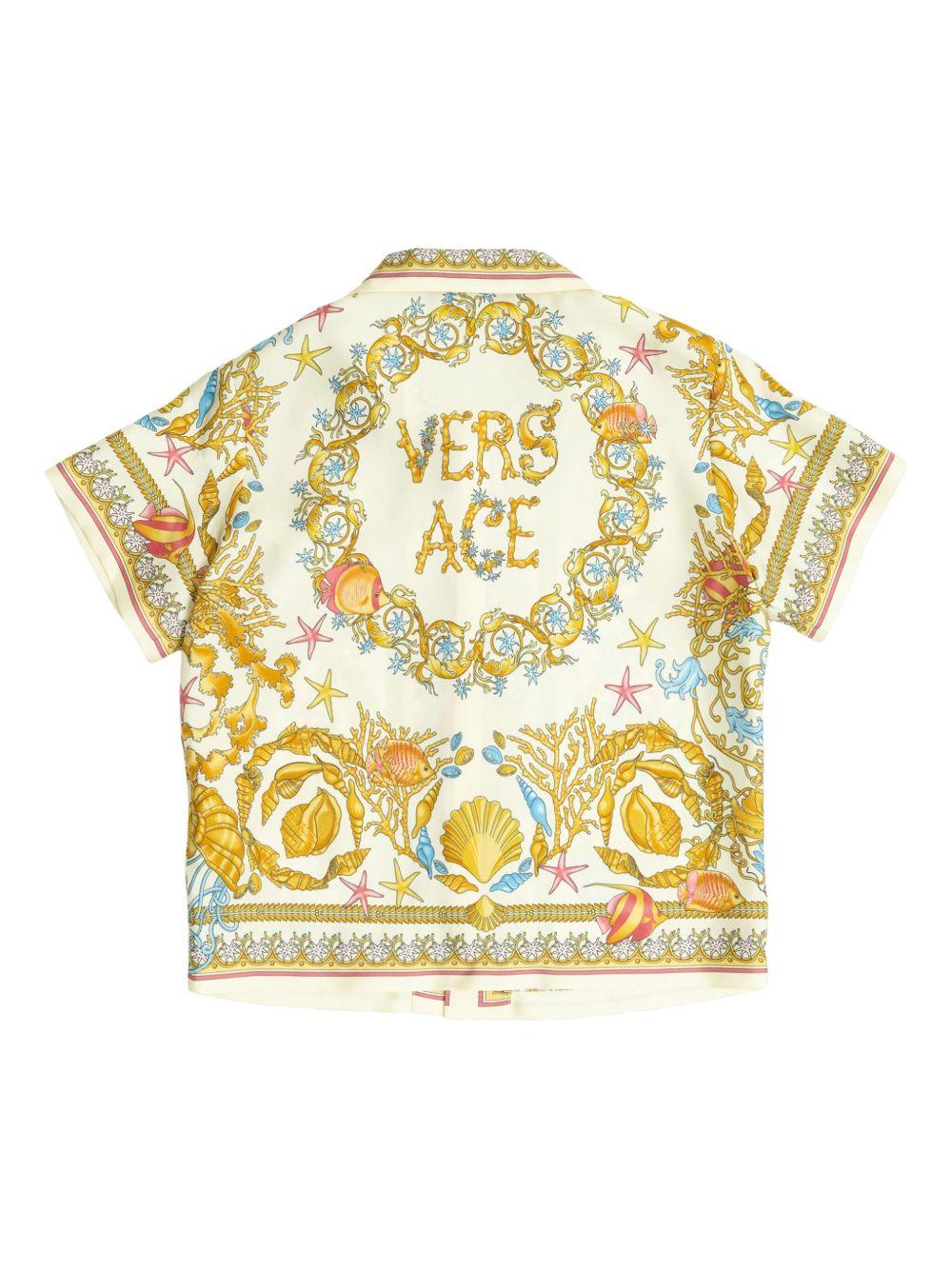 Camicia in seta per bambino Versace Kids beige con stampa grafica all-over 10186971A15237 5K640 VERSACE KIDS 
