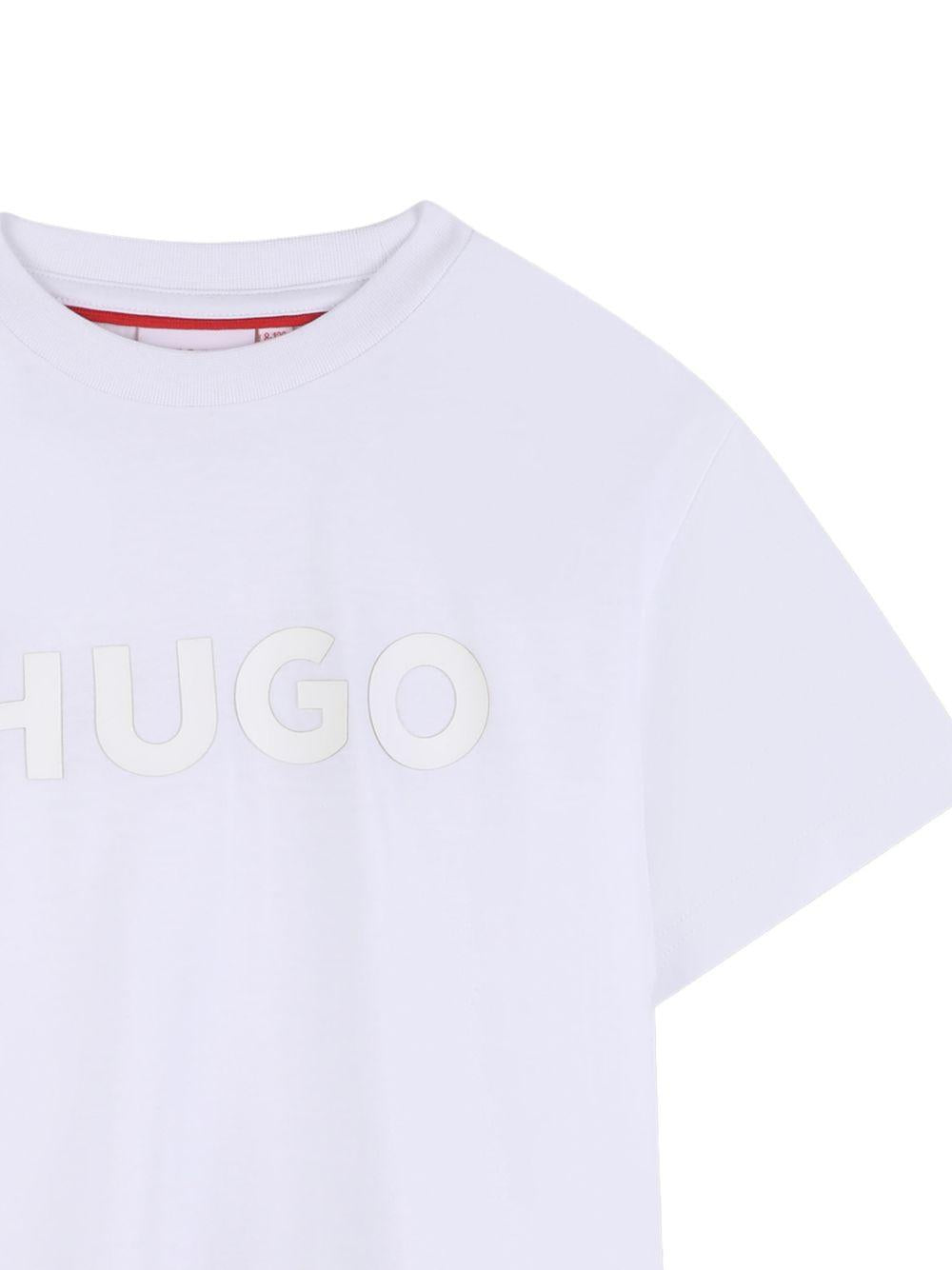 T-shirt per bambino Hugo Kids bianca con dettaglio logo sul davanti G01014 10P Hugo 