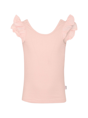 T-shirt per bambina Molo rosa a coste con rifinitura con ruches