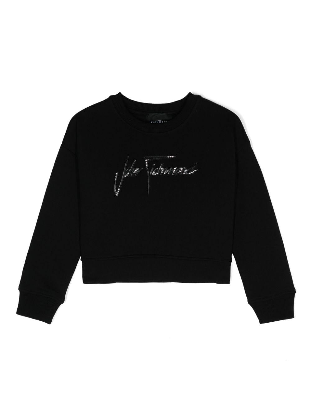 Felpa con strass per bambina John Richmond Junior nero con girocollo RGA24135FE BLACK JOHN RICHMOND JUNIOR 