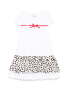 Abito per bambina Monnalisa bianco con ruches e dettaglio leopardato 11E907 5202 9980 MONNALISA 