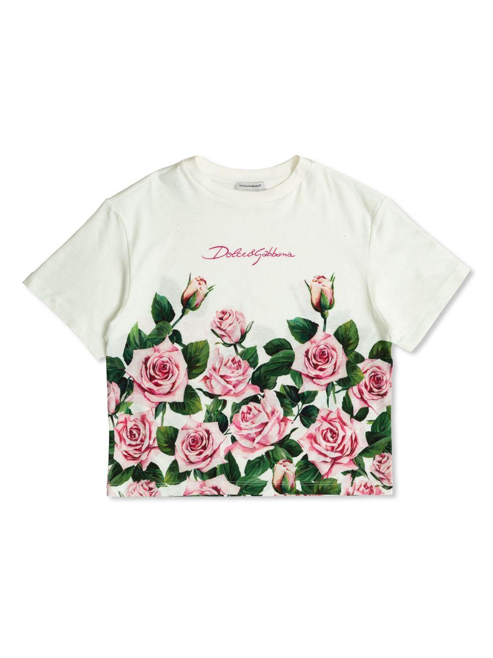 T-shirt con stampa per bambina Dolce & Gabbana Kids bianco con girocollo L5JTNL II7GI HA5IZ DOLCE & GABBANA KIDS 