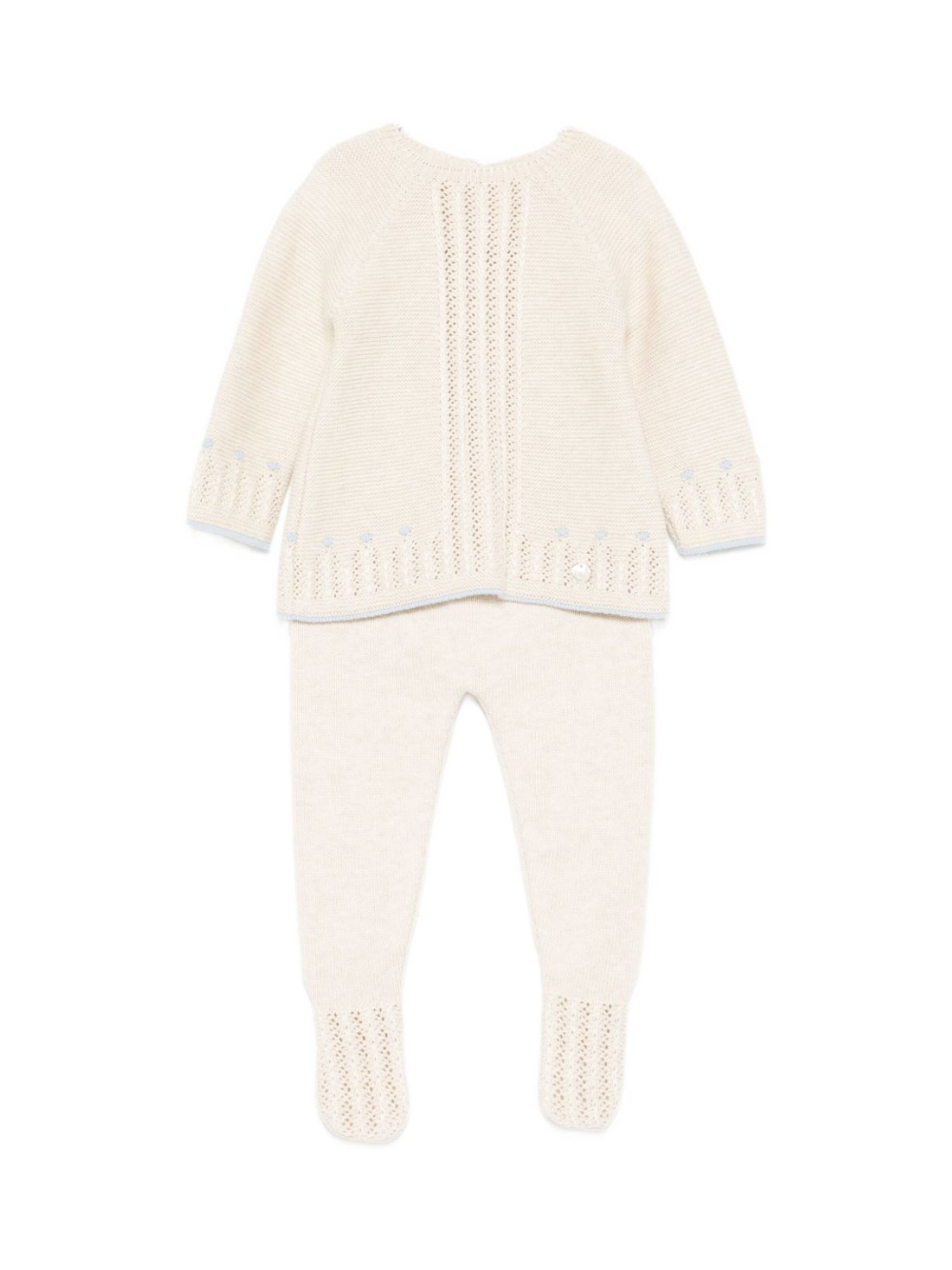 Completo maglione e pataloni per neonati Paz Rodríguez beige con dettagli traforati 003-123089 7380 H94 PaZ RODRIGUEZ 