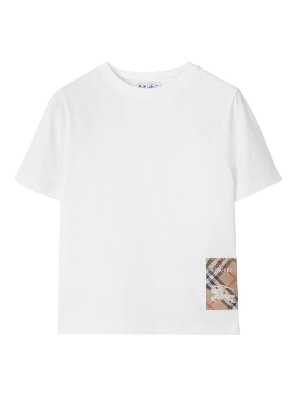 T-shirt per bambino Burberry Kids bianco con applicazione a quadri 8108604 A1464 BURBERRY KIDS 