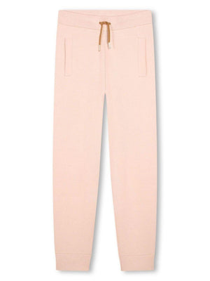 Pantaloni sportivi con coulisse per bambina Chloé Kids rosa con logo sul retro