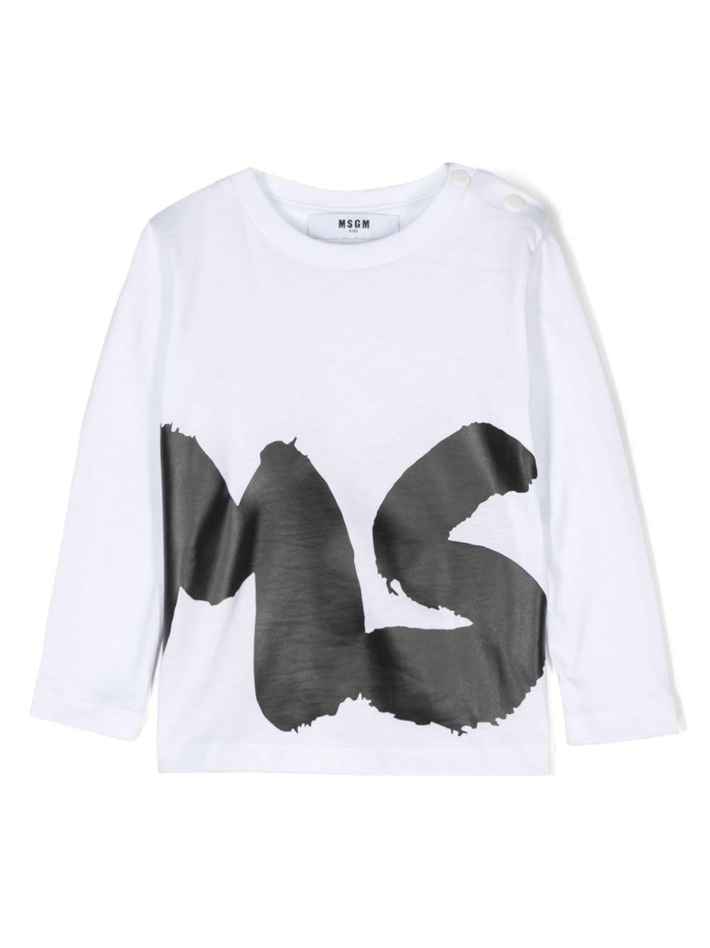 T-shirt bianca per bambina a maniche lunghe con stampa nera MSGM maxi F4MSUNTH266 001 MSGM KIDS 
