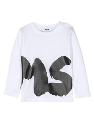 White long-sleeved T-shirt for girls with a maxi black MSGM print