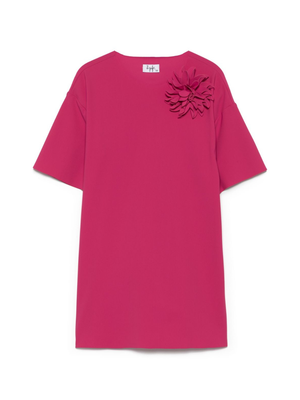 Red Il Gufo dress with short sleeves and flowers for girls
