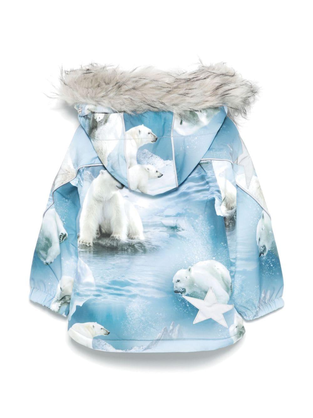 Giubbino per neonato Molo Hopla azzurro in pelliccia con stampa Polar Bear 5W24M318NB 9111 MOLO 
