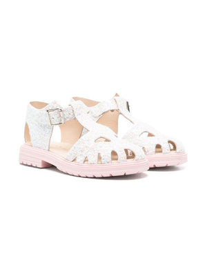 Florens white leather sandals for girls with buckle closure