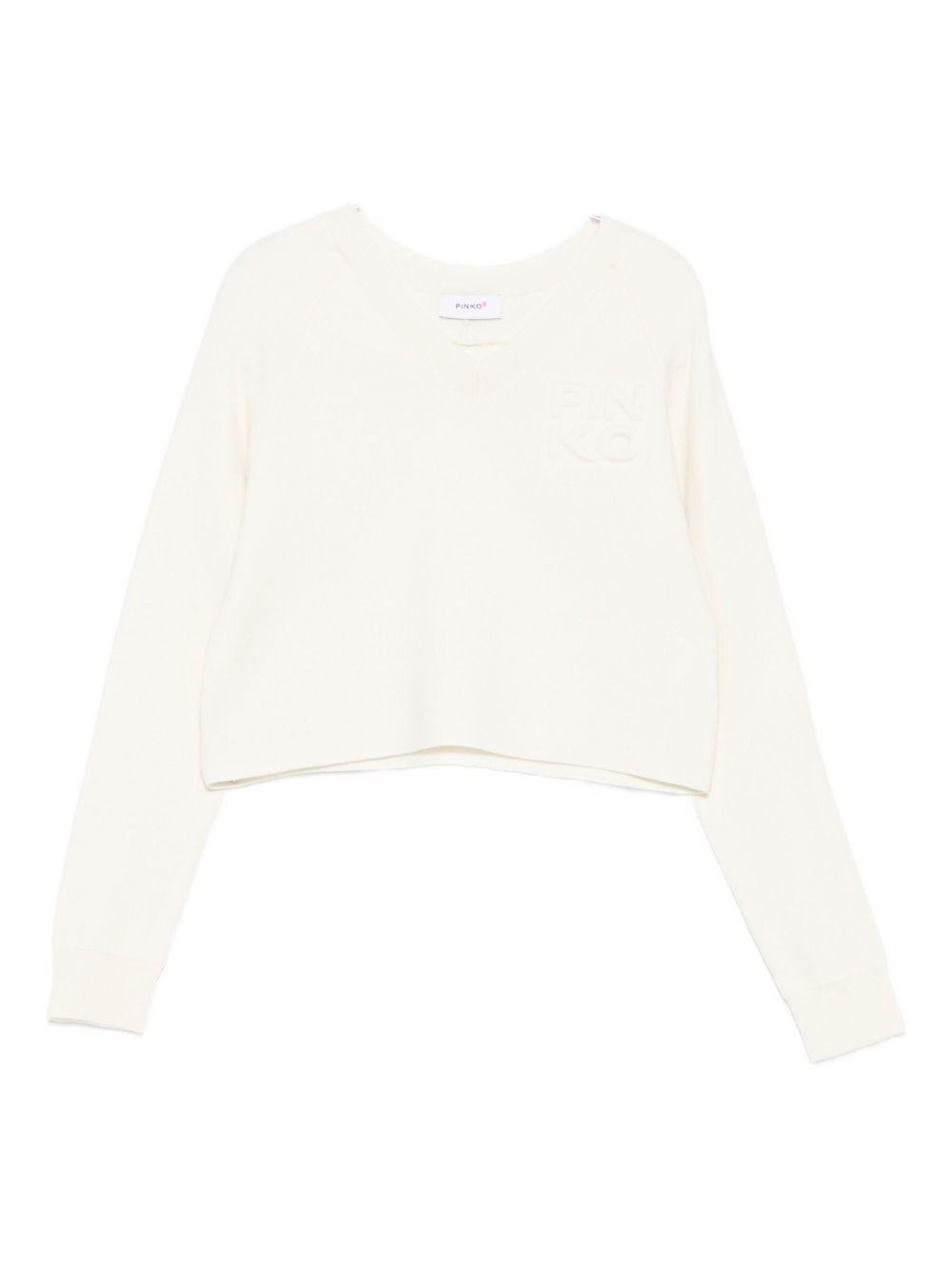 Maglione per bambina Pinko Kids bianco con logo sul davanti KFMA012CFL084 B000 PINKO KIDS 