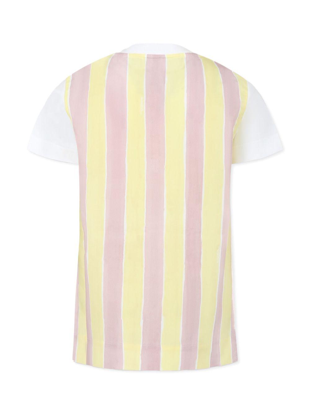T-shirt per bambina Fendi Kids bianco con logo sul davanti e righe verticali sul retro JUI182 AS67 F1R0X FENDI KIDS 