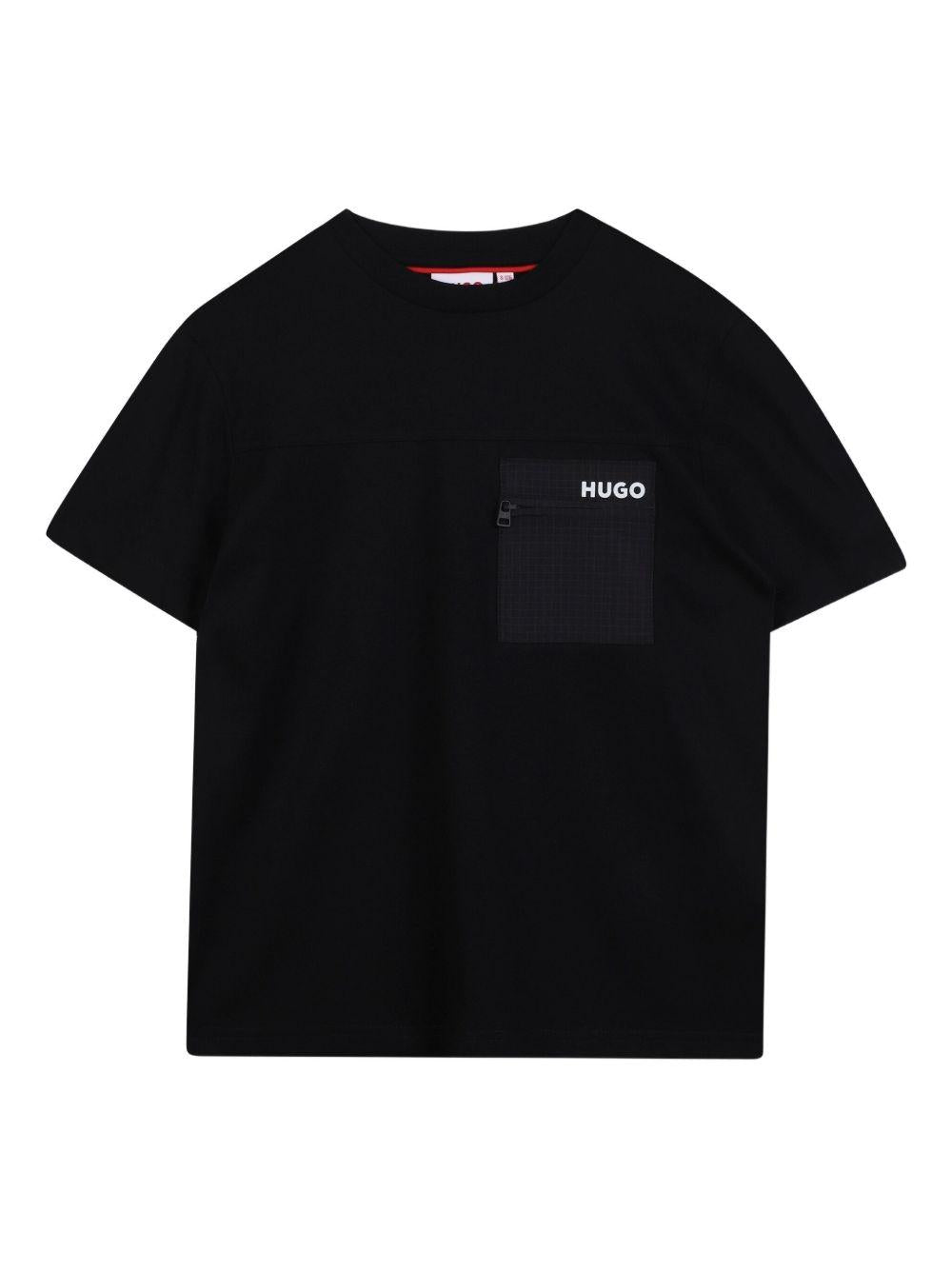 T-shirt per bambino Hugo Kids nera con tasca sul petto G00441 09B Hugo 