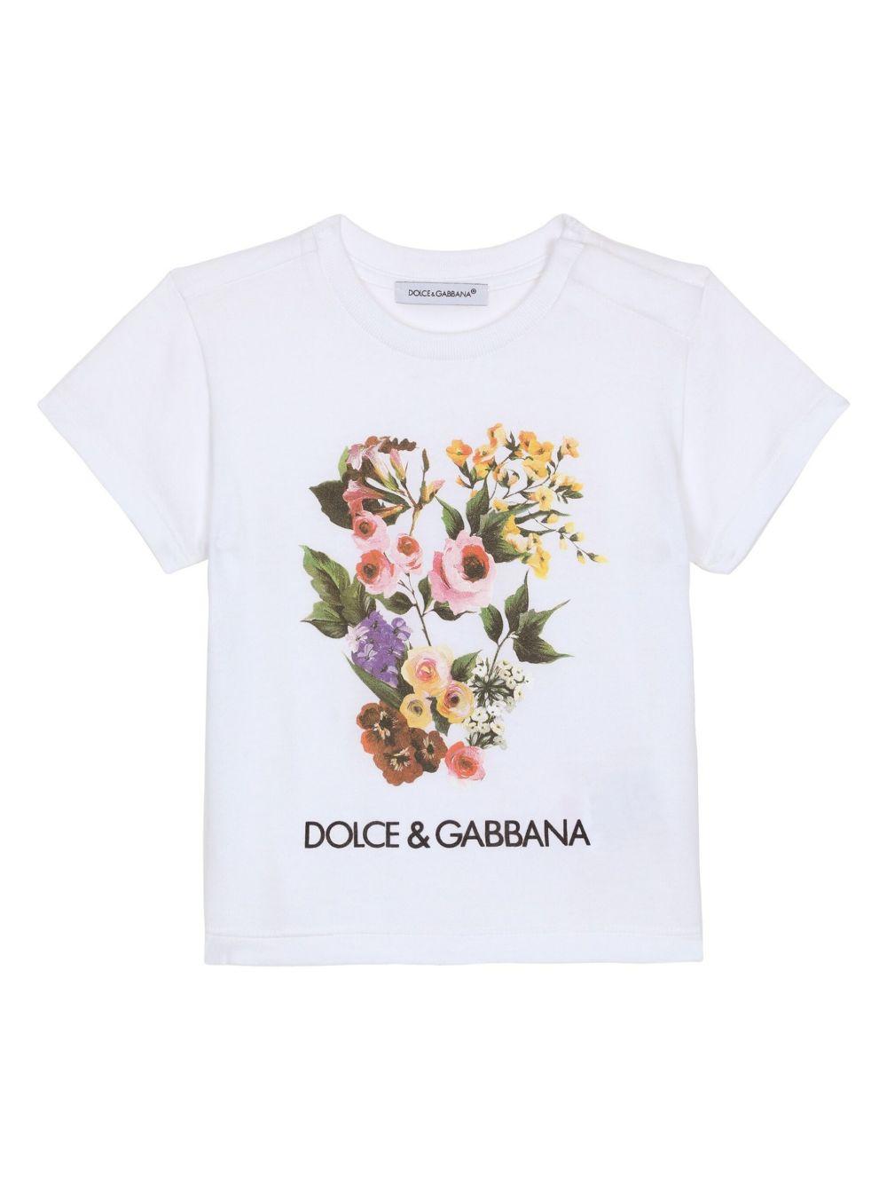 T-shirt per neonata Dolce & Gabbana Kids bianco a fiori L2JTIT G7M1Y W0800 DOLCE & GABBANA KIDS 
