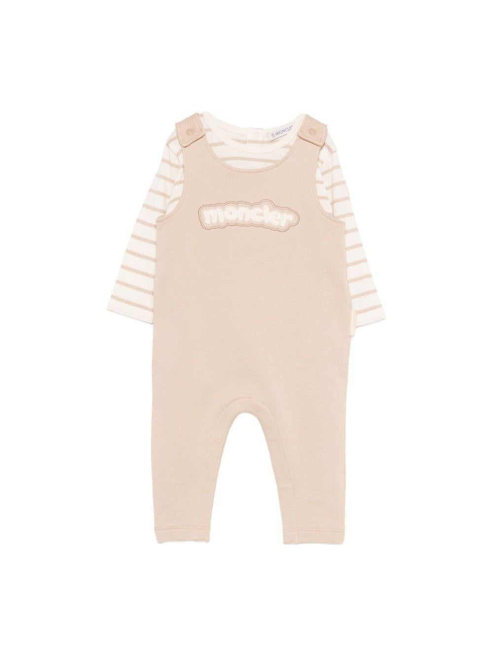 Completo per neonato Moncler Kids beige con logo sul davanti L19518M0000389AKM 222 MONCLER ENFANT 