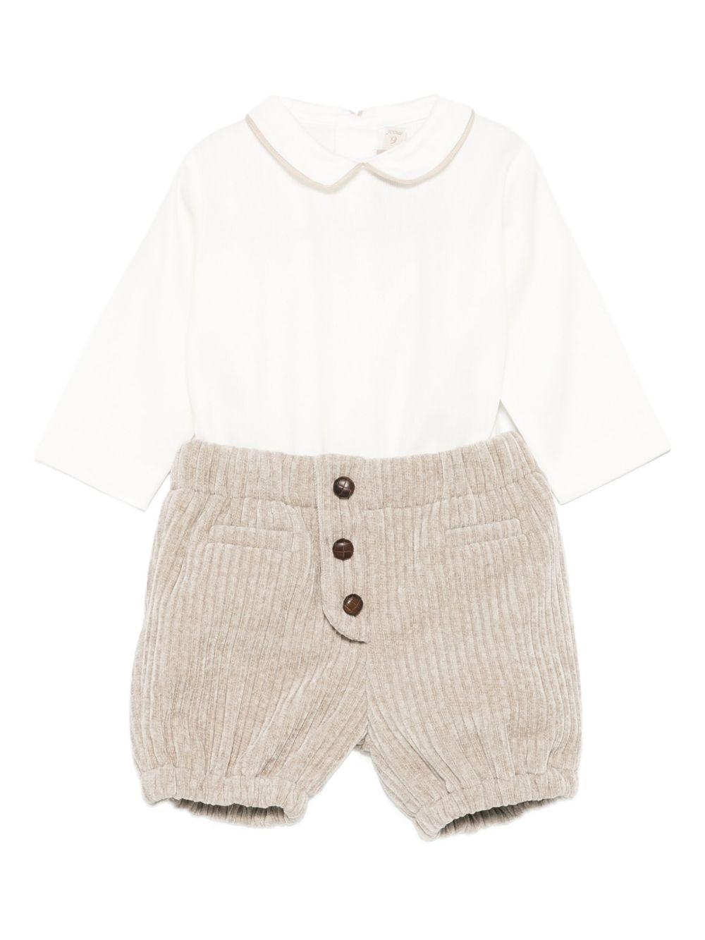 Set t-shirt e pantaloni per neonato La Stupenderia beige con colletto alla Peter Pan 1TBCT23 V20 LA STUPENDERIA 