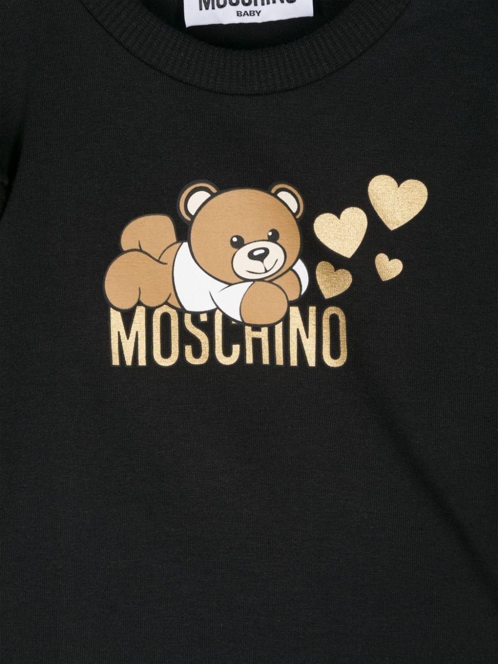 T-shirt per neonata Moschino Kids nero con stampa Teddy Bear e ruches MDO00RLBA11 60100 MOSCHINO KIDS 