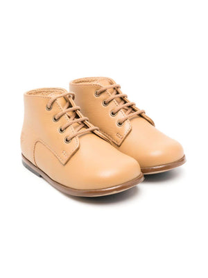 Tartine Et Chocolat camel brown lace-up leather boots for babies