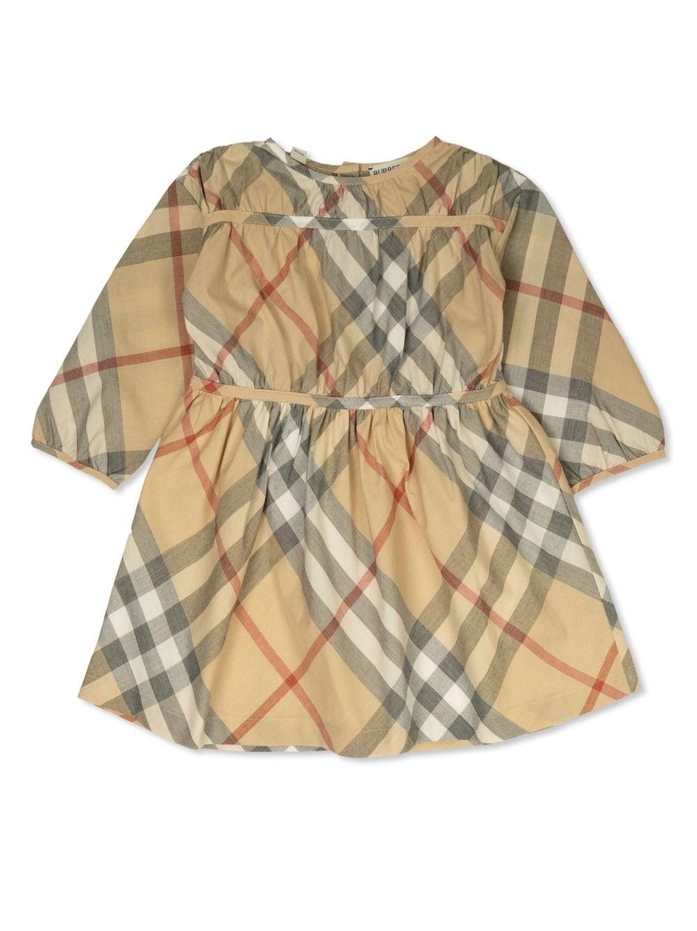 Abito a quadri per neonata Burberry Kids beige con scollo rotondo 8090096 A2205 BURBERRY KIDS 
