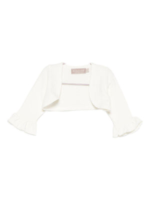 La Stupenderia white cardigan for newborns with ruffled details