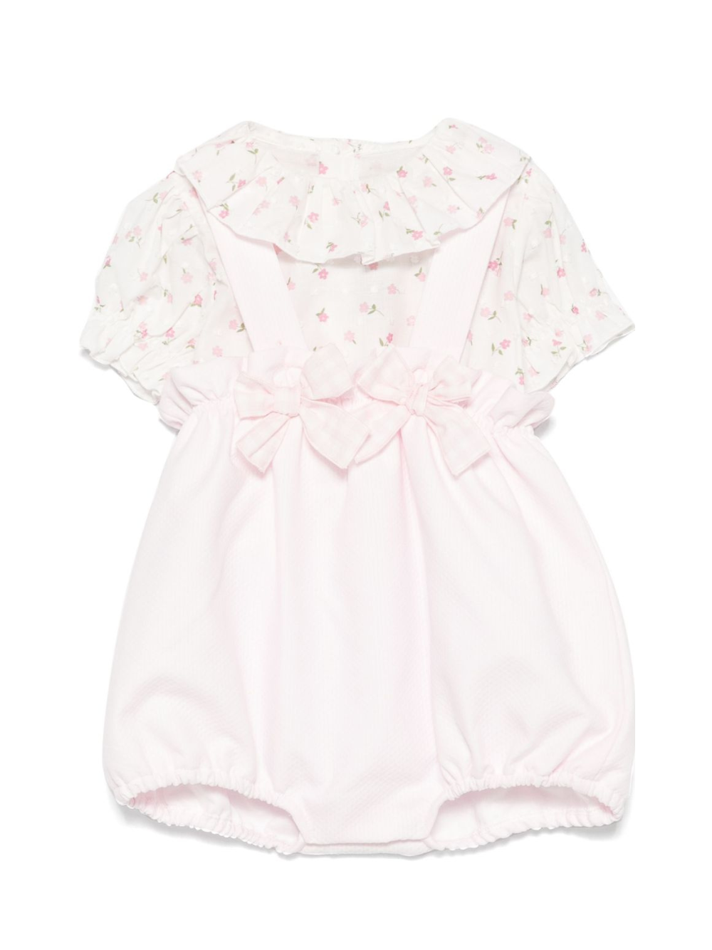 Set top e shorts per neonata La Stupenderia rosa a fiori con cinturini con bottone TBCT58 P07 LA STUPENDERIA 