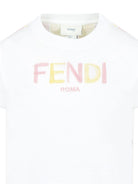 T-shirt per bambina Fendi Kids bianco con logo sul davanti e righe verticali sul retro JUI182 AS67 F1R0X FENDI KIDS 