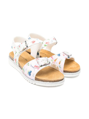 Monnalisa pink sandals for girls with all-over fruit print