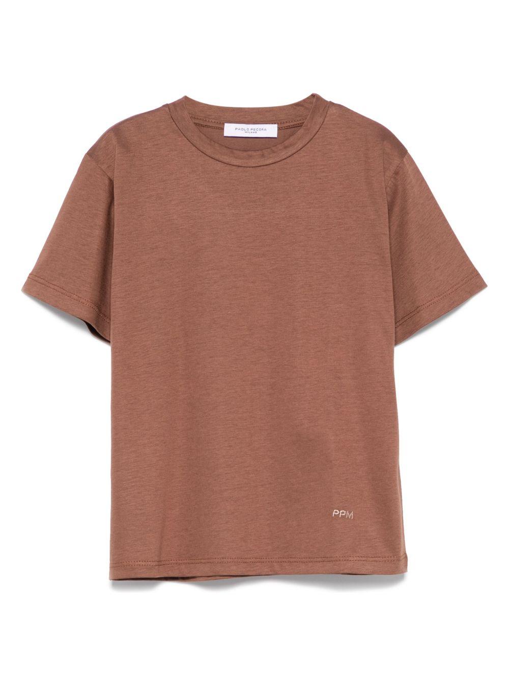 T-shirt per bambino Paolo Pecora Kids marrone con logo ricamato PP3906 TABACCO PAOLO PECORA KIDS 