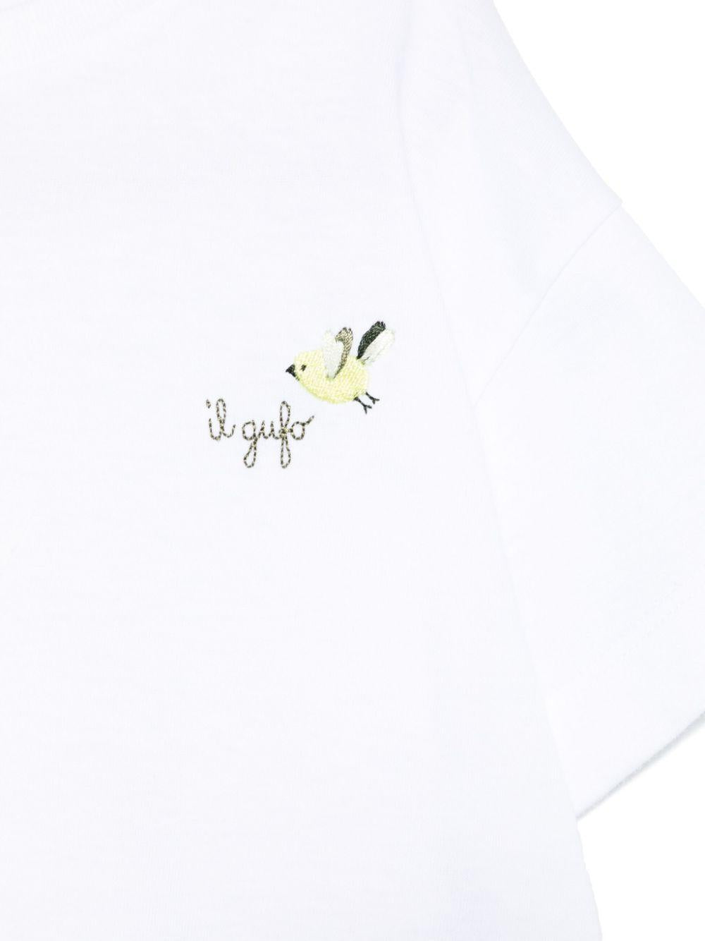 T-shirt per bambino Il Gufo bianco con ricamo con logo P25TS473MF001 151 IL GUFO 