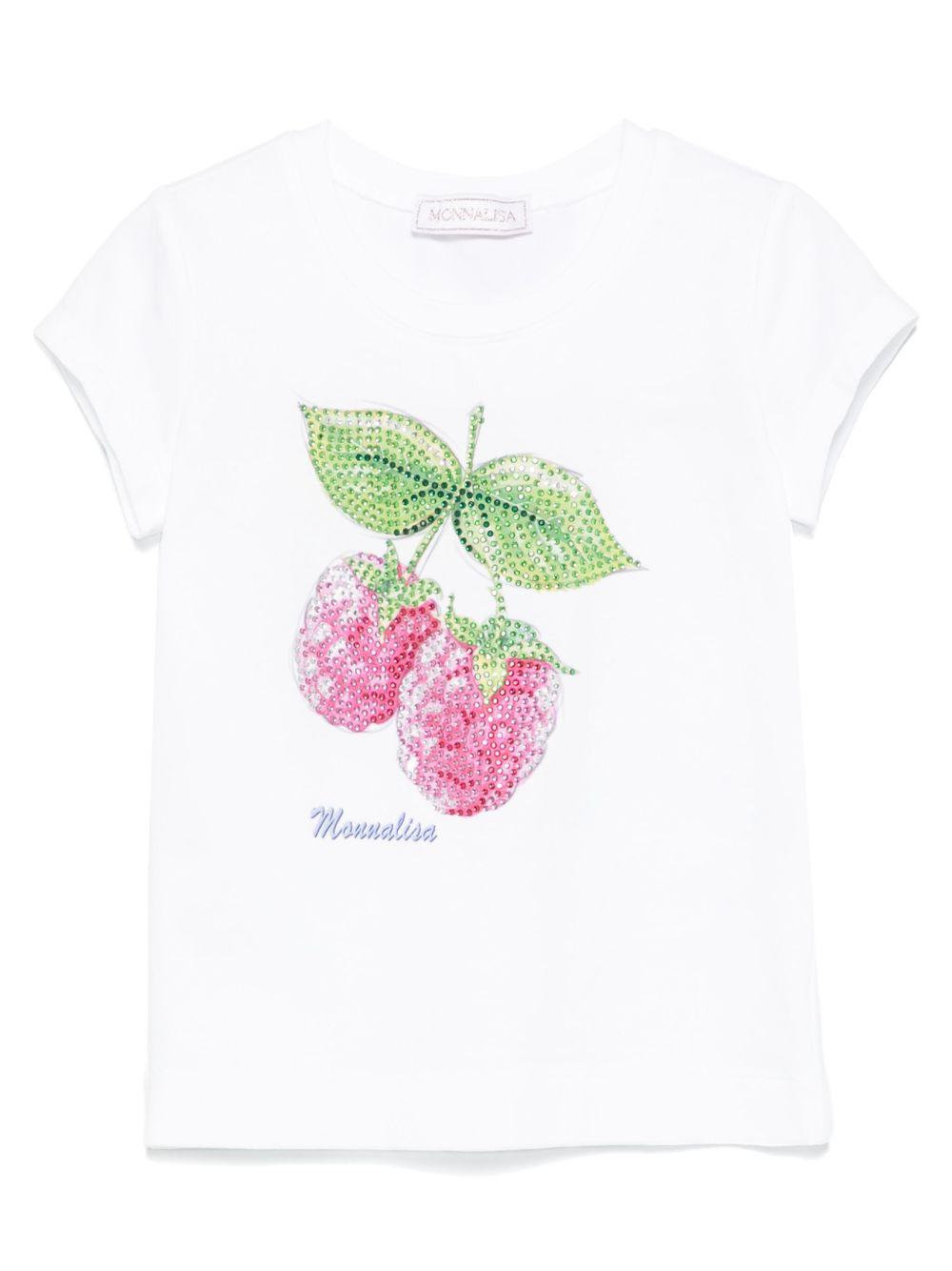 T-shirt per bambina Monnalisa bianco con decorazione di cristalli 19E617 5001 0099 MONNALISA 