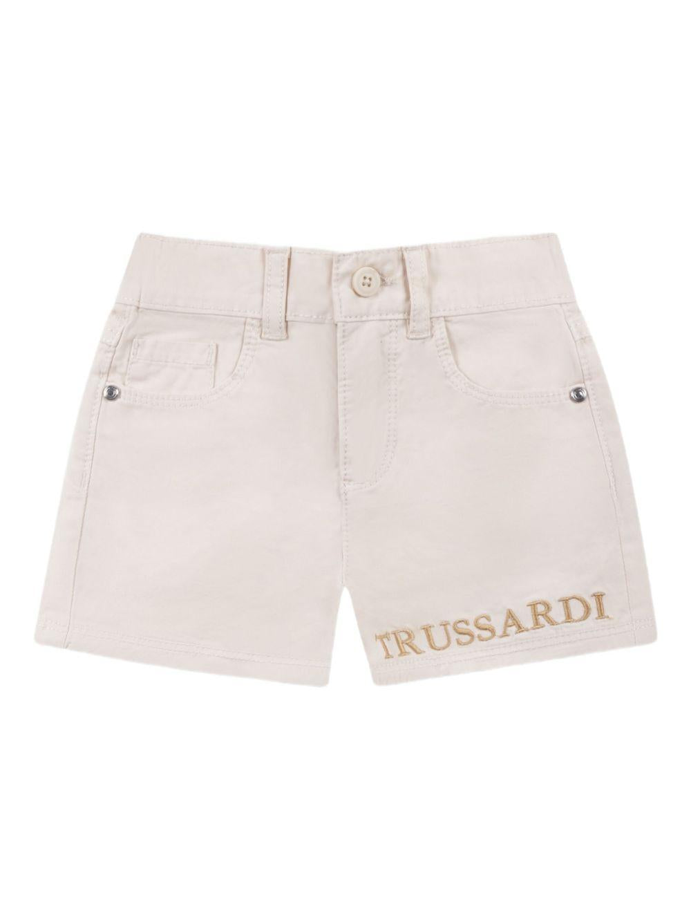 Pantaloncini per neonato TRUSSARDI JUNIOR beige con logo ricamato<BR/><BR/> TIP25041BE BUTTER TRUSSARDI JUNIOR 