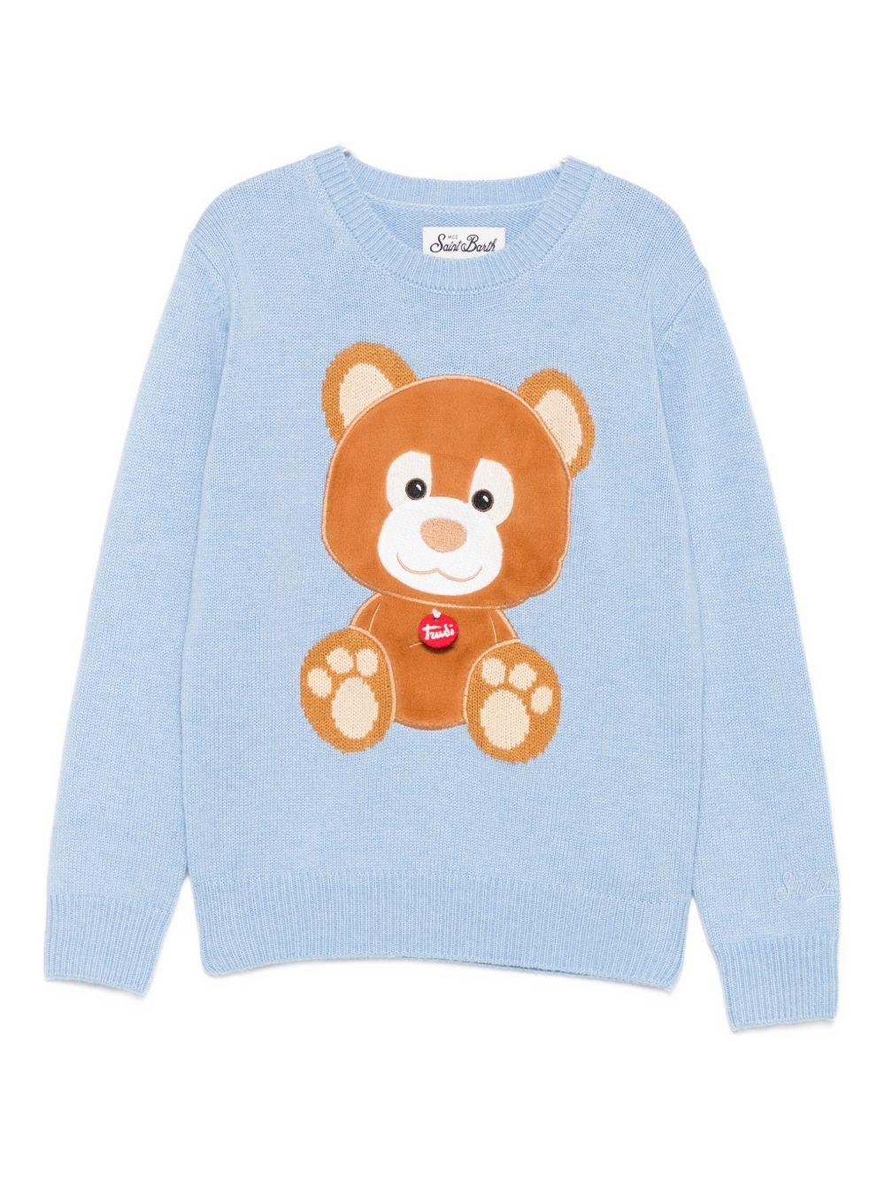 Maglione per bambina MC2 Saint Barth Kids x Trudi azzurro con ricamo Orsetto sul davanti PRC0001 01983I MC2 ST. BARTH KIDS 