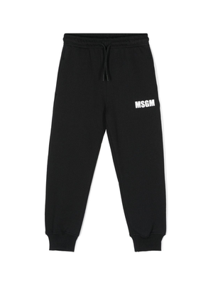 MSGM Kids black sweatpants with logo print for boys