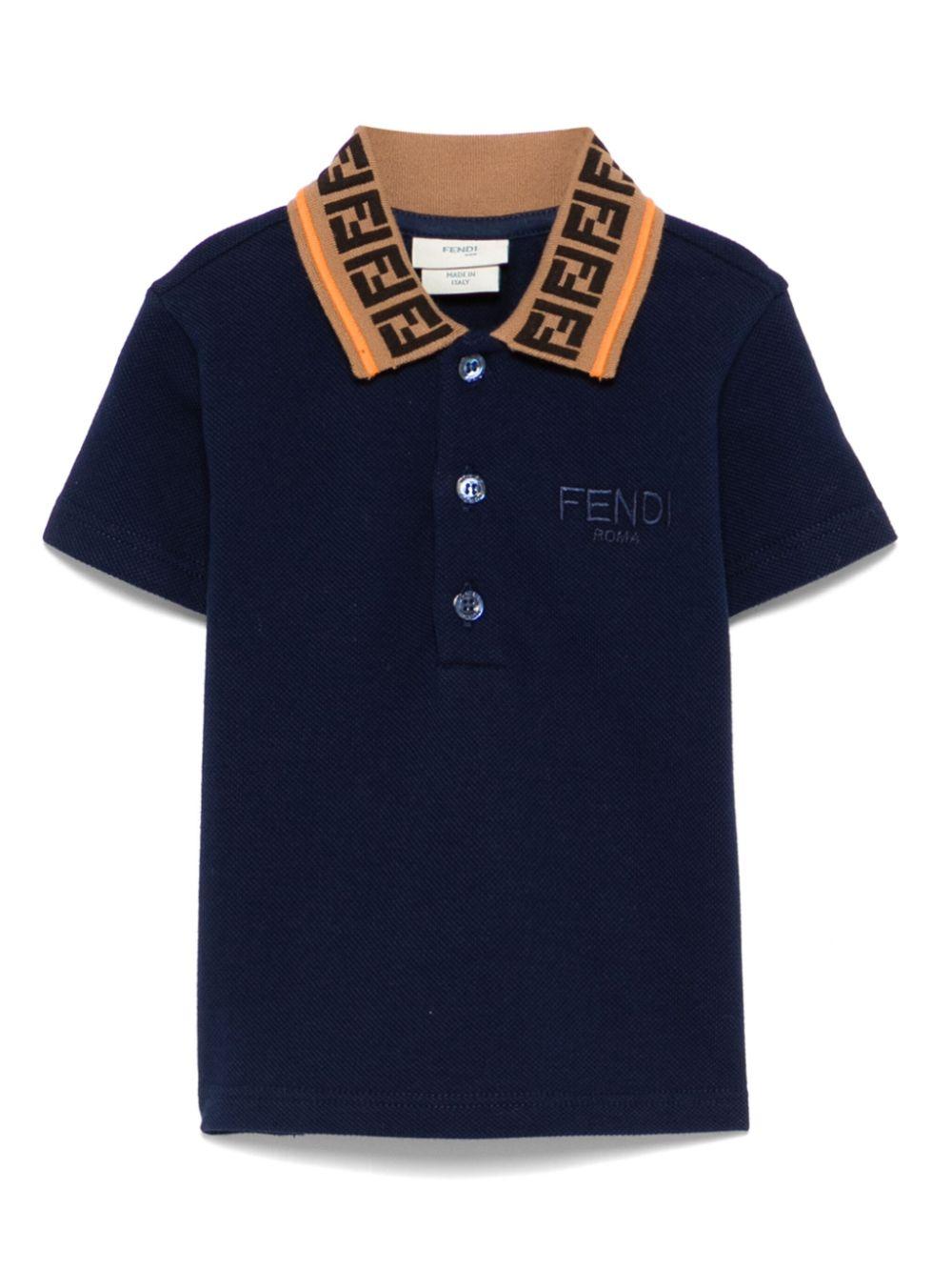 Polo per neonato Fendi Kids blu con colletto a contrasto logato BMI257 AVP F1I11 FENDI KIDS 