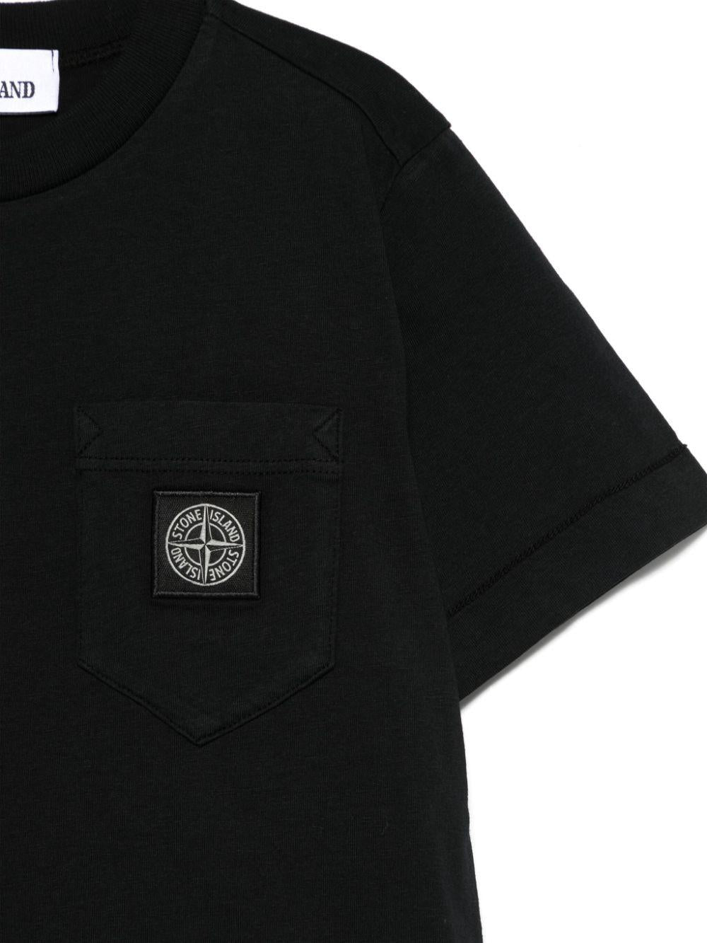 T-shirt con applicazione Compass per bambino Stone Island Junior nero orlo dritto K1S162100004S0047 V0029 STONE ISLAND JUNIOR 