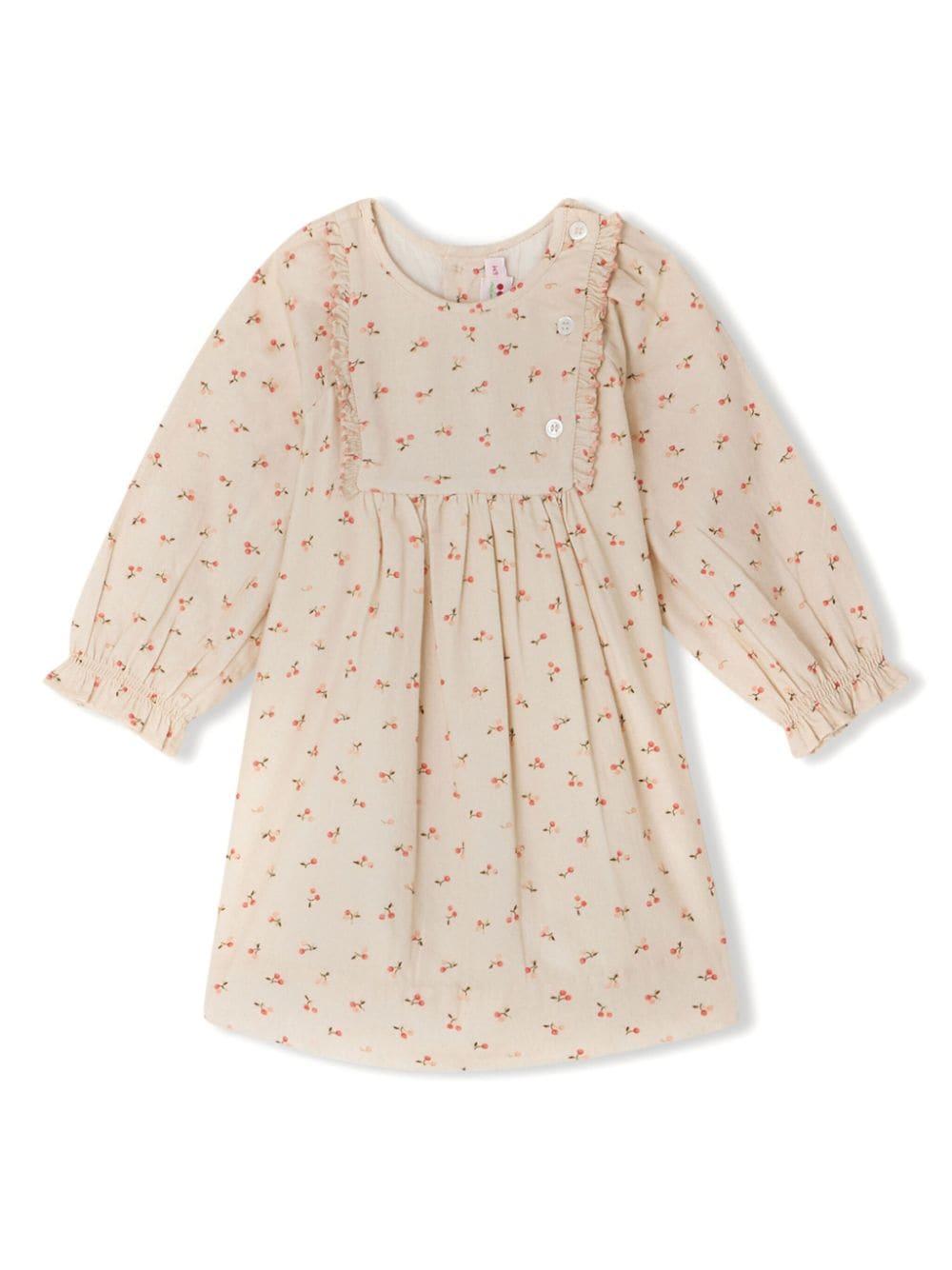 Abito con stampa per neonato Bonpoint beige con gonna plissettata W04XDRW00002 621 BONPOINT 