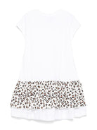Abito per bambina Monnalisa bianco con ruches e dettaglio leopardato 11E907 5202 9980 MONNALISA 
