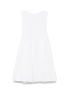 Abito per bambina Il Gufo bianco con ricamo a fiori e chiusura con nodo P25VA330C5053 010 IL GUFO 