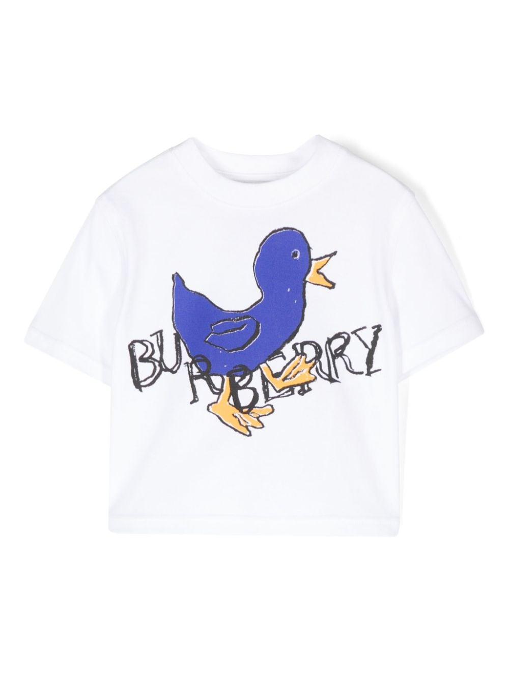 T shirt per neonato bianca con logo graffiato Burberry e stampa uccellino 8089606 A1464 BURBERRY KIDS 