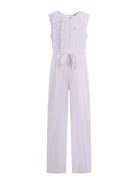 Abito modello tuta per bambina Monnalisa bianca con ruches e cintura 71G200 7124 0001 MONNALISA 