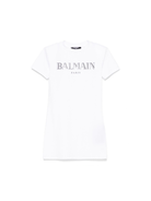Abito modello t-shirt per bambina Balmain Kids bianco con decorazione logo BW1C01 Z2389 100NE BALMAIN KIDS 