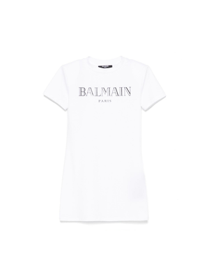 Balmain Kids white t-shirt dress for girls with logo decoration