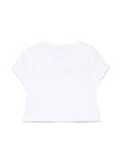 T-shirt per bambina MSGM Kids bianco in jersey elasticizzato con ricamo con logo frontale S5MSJGTH082 001 MSGM KIDS 