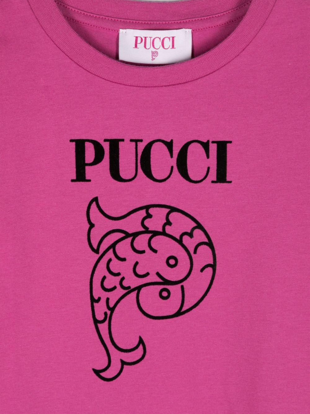 T shirt fucsia per bambina con stampa logo Emilio Pucci nera PV8B11 Z2354 50L EMILIO PUCCI JUNIOR 
