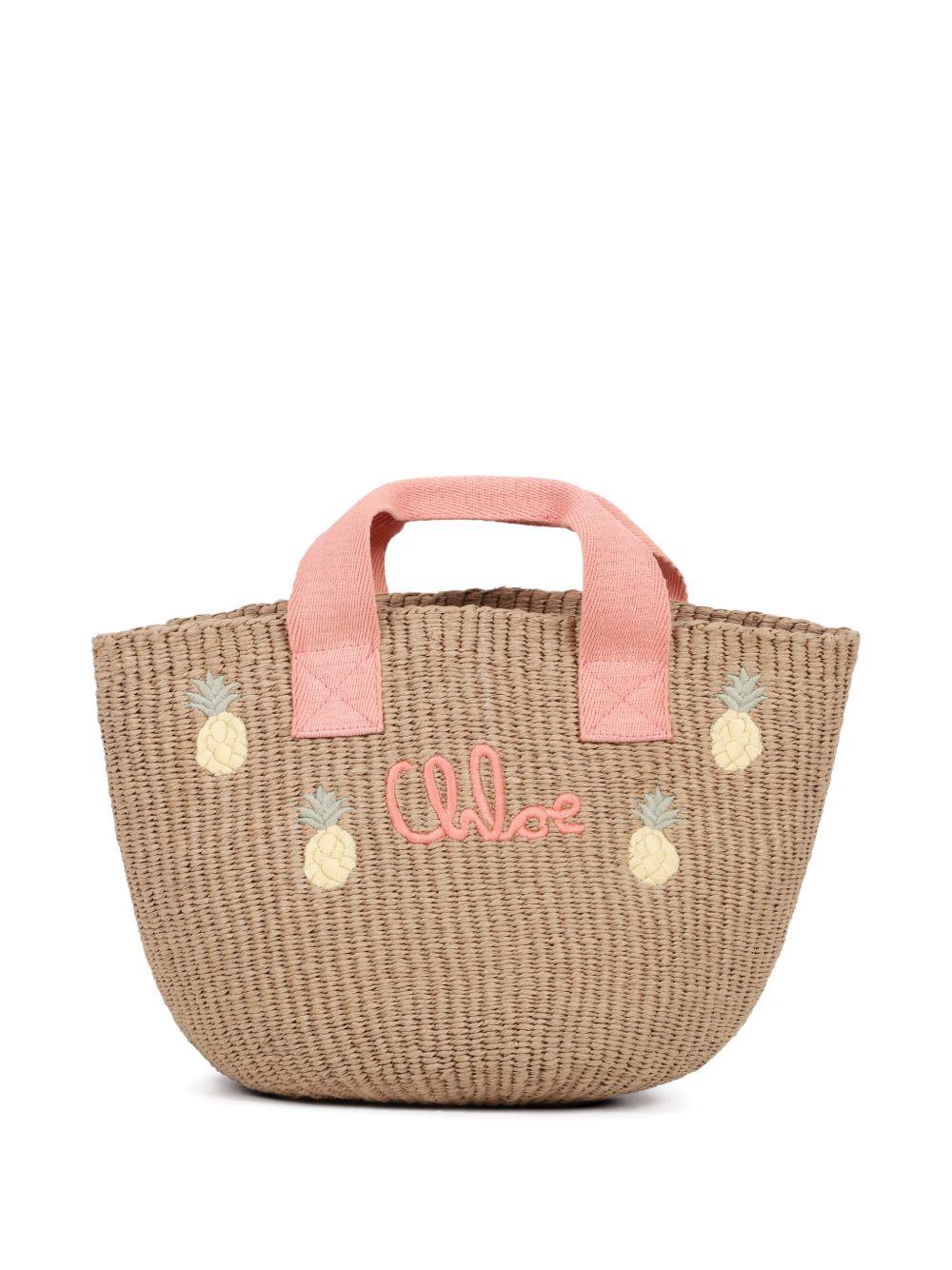 Borsa tote per bambina Chloé Kids Lou beige con logo ricamato C20873 43A CHLOE' KIDS 