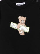 Felpa per neonati Moschino Kids nera con stampa Teddy Bear e logo sul davanti MWF060LCA90 60100 MOSCHINO KIDS 